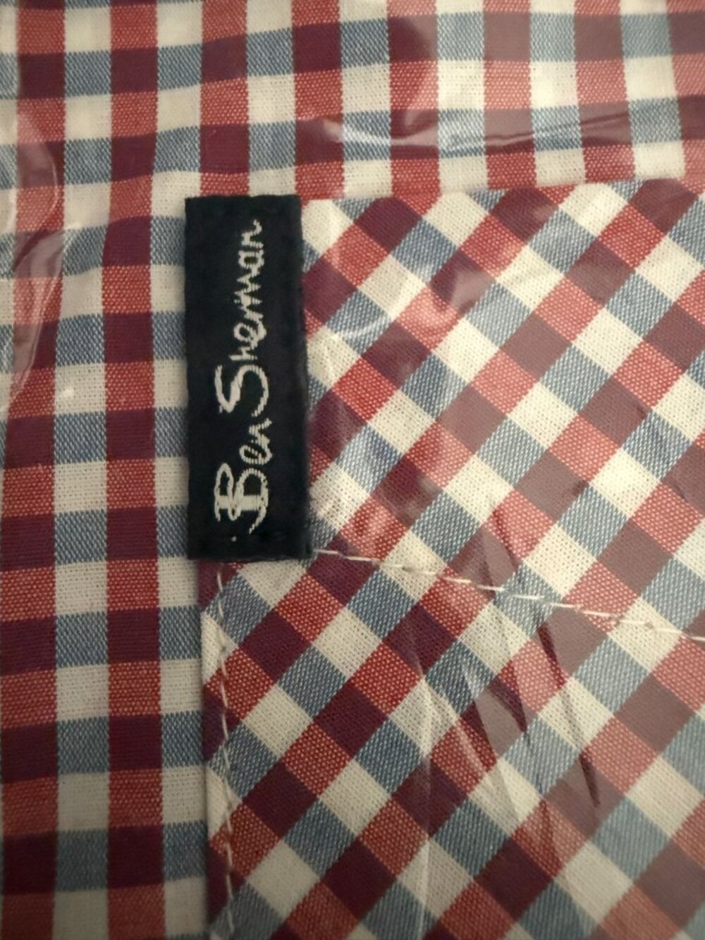 Ben Sherman Mens Red Blue Checkered Gingham 100% Cotton Stretch Fit Shirt Small - Picture 7 of 8